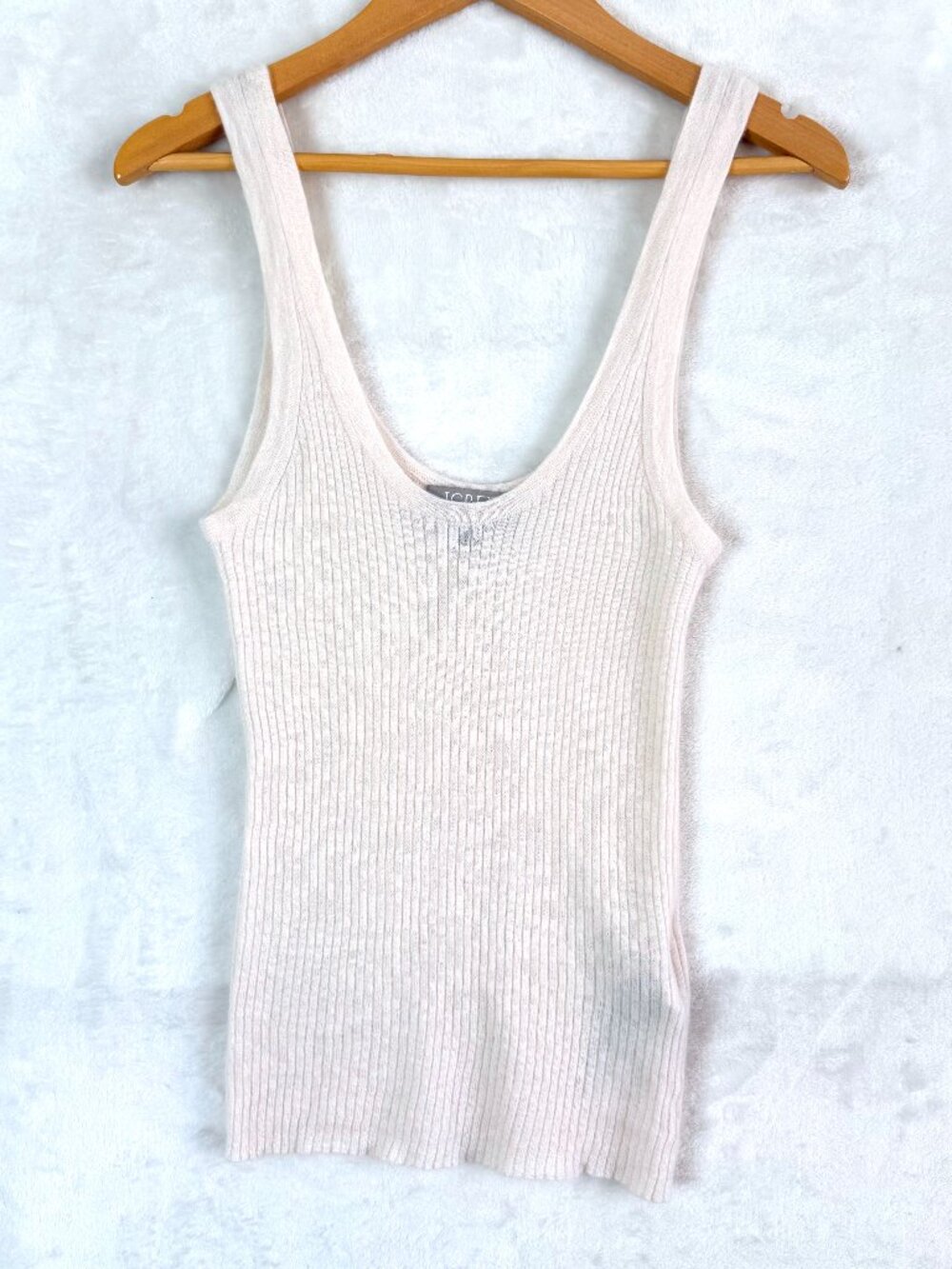J Crew Featherweight Ribbed Cashmere Scoop Tank Top S Cream Minimalist Chic